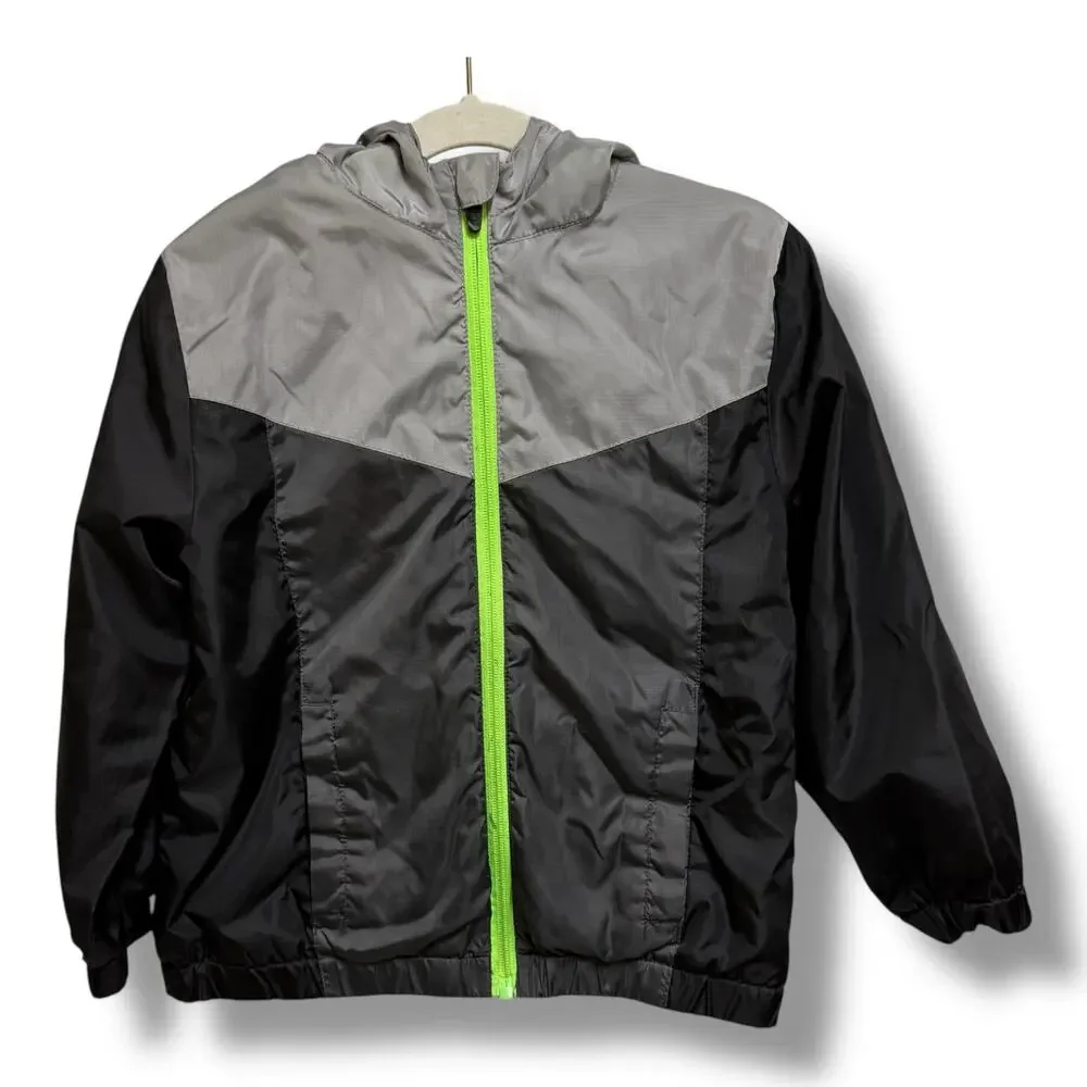 Xersion Boys Jacket Gray Black Neon Green‎ XS 6 7 Full Zip Windbreaker Fleece